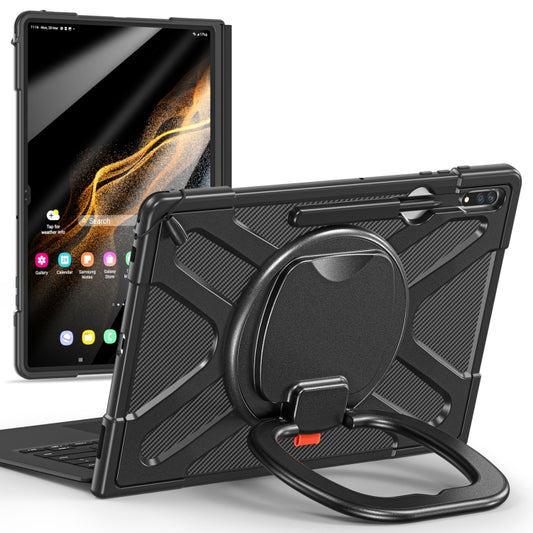 For Samsung Galaxy Tab S10 Ultra / S9 Ultra / S8 Ultra Rotary Handle Grip TPU + PC Tablet Case(Black) by bashfashion