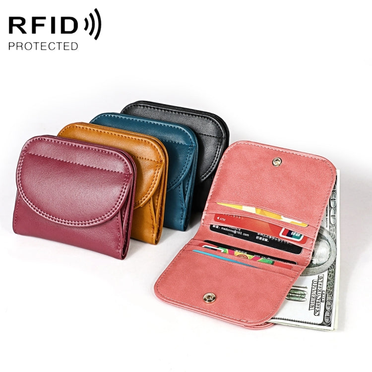 3537 Folding Short RFID Anti-Theft Genuine Leather Coin Purse for Ladies(Black) by bashfashion