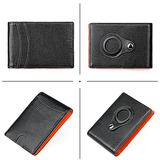 9618 Men RFID Anti-Theft Genuine Leather Wallet with Location Tracker Pocket(Black Orange) by bashfashion