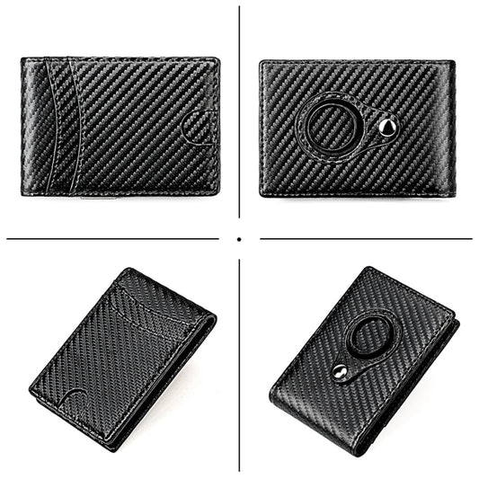 9618 Men RFID Anti-Theft Genuine Leather Wallet with Location Tracker Pocket(Carbon Fiber Texture) by bashfashion