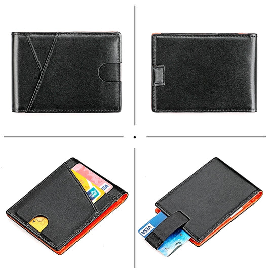 9653SN Men and Women Two-fold RFID Anti-theft Genuine Leather Wallet with Y-shaped Front Pocket(Orange) by bashfashion