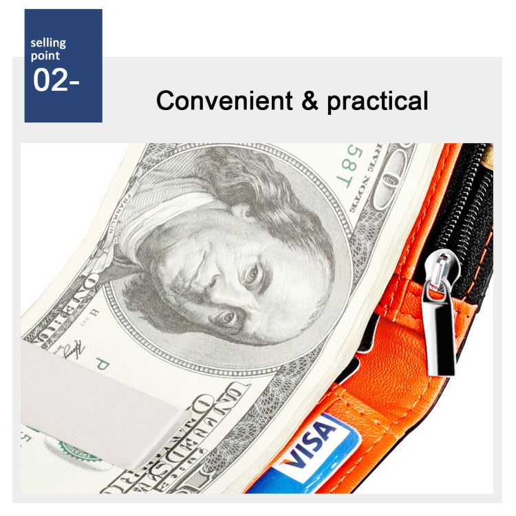 9653SN Men and Women Two-fold RFID Anti-theft Genuine Leather Wallet with Y-shaped Front Pocket(Orange) by bashfashion