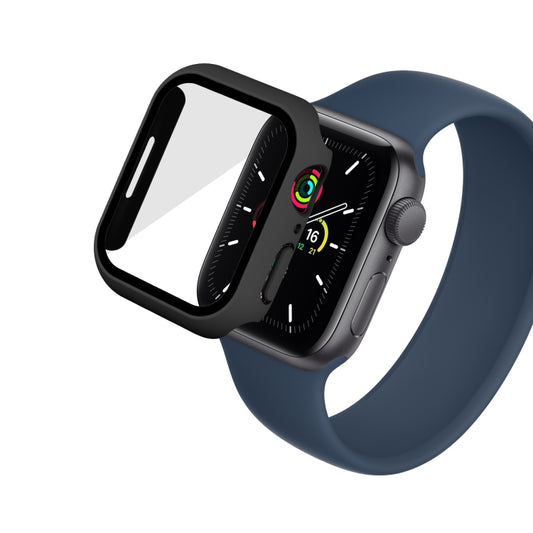 Waterproof PC+Tempered Film Watch Case For Apple Watch Series 9 / 8 / 7 41mm(Black) by bashfashion