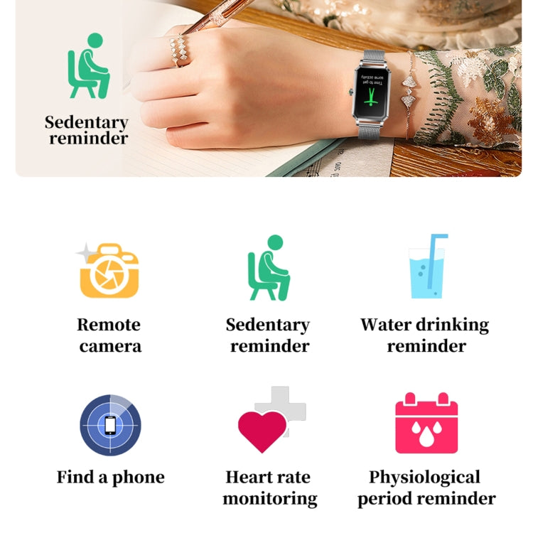 NX2 1.13 inch Color Screen Women Smart Watch, Support Physiological Reminder / Heart Rate Monitoring(Silver) by bashfashion