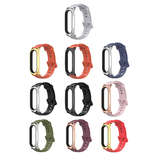 For Xiaomi Mi Band 6 / 5 / 4 / 3 Mijobs Flat Hole Silicone Watch Band, Style:GT Case(Red+Gold) by MIJOBS