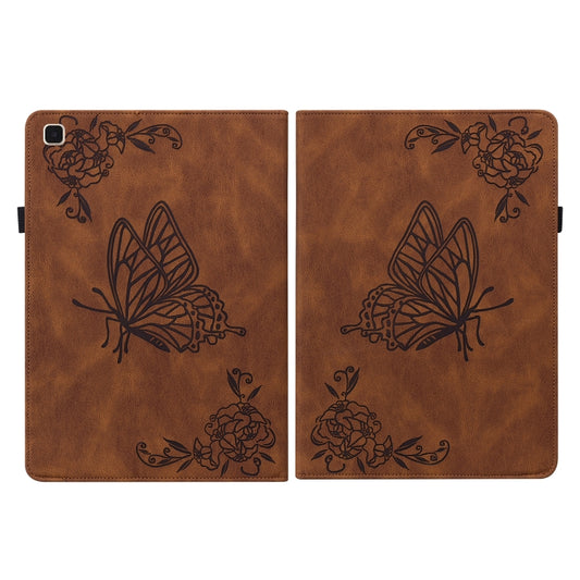 For Samsung Galaxy Tab A7 10.4 2020 SM-T500/T505 Butterfly Flower Embossed Leather Tablet Case(Brown) by bashfashion