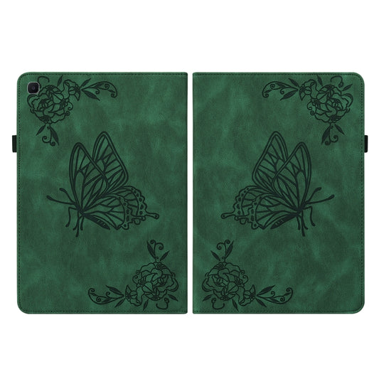 For Samsung Tab S6 Lite SM-P610/SM-P615 Butterfly Flower Embossed Leather Tablet Case(Green) by bashfashion