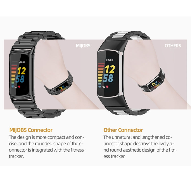 For Fitbit Charge 5 / Charge 6 Mijobs Stainless Steel Metal Watch Band(Black) by MIJOBS