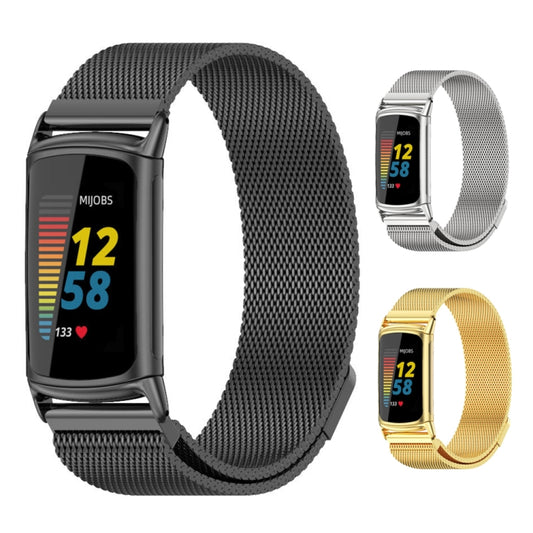 For Fitbit Charge 5 / Charge 6 Mijobs Magnetic Metal Watch Band(Black) by MIJOBS