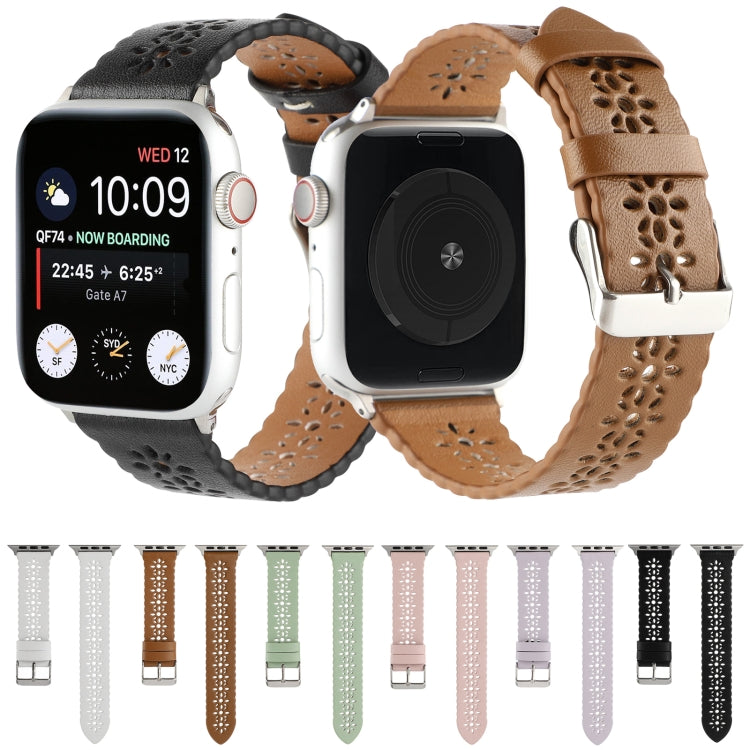 Hollow Genuine Leather Watch Band For Apple Watch Series 9&8&7 41mm / SE 3&SE 2&6&SE&5&4 40mm / 3&2&1 38mm(Black) by bashfashion