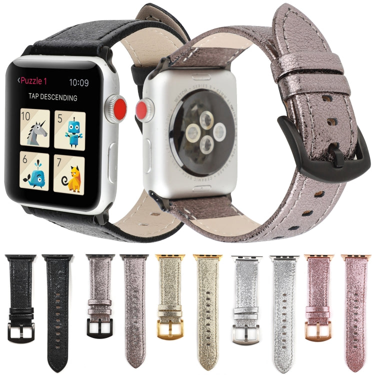 Glitter Genuine Leather Watch Band For Apple Watch Series 9&8&7 41mm / SE 3&SE 2&6&SE&5&4 40mm / 3&2&1 38mm(Grey) by bashfashion