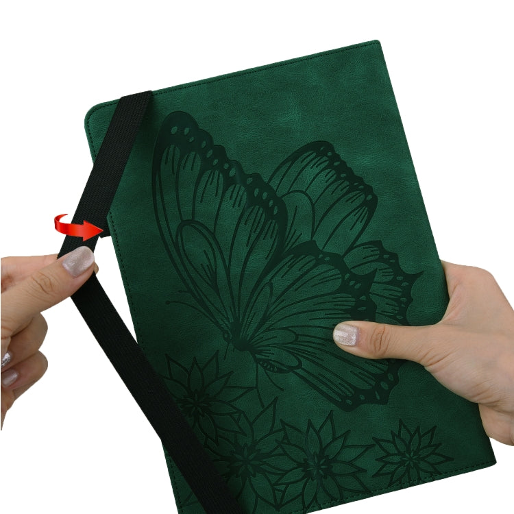 For Realme Pad Big Butterfly Embossed Leather Tablet Case(Green) by bashfashion