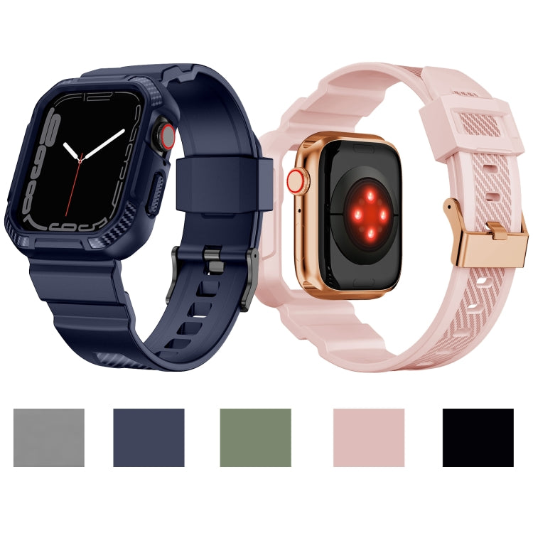 Integrated Carbon Fiber Pattern Silicone Watch Band For Apple Watch Series 9&8&7 41mm / SE 3&SE 2&6&SE&5&4 40mm / 3&2&1 38mm(Black) by bashfashion