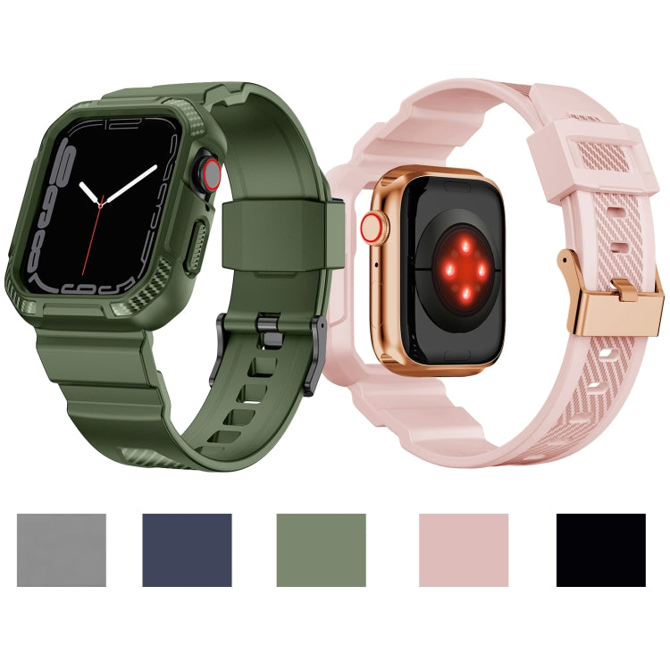 Integrated Carbon Fiber Pattern Silicone Watch Band For Apple Watch Series 8&7 45mm / SE 2&6&SE&5&4 44mm / 3&2&1 42mm(Pink) by bashfashion