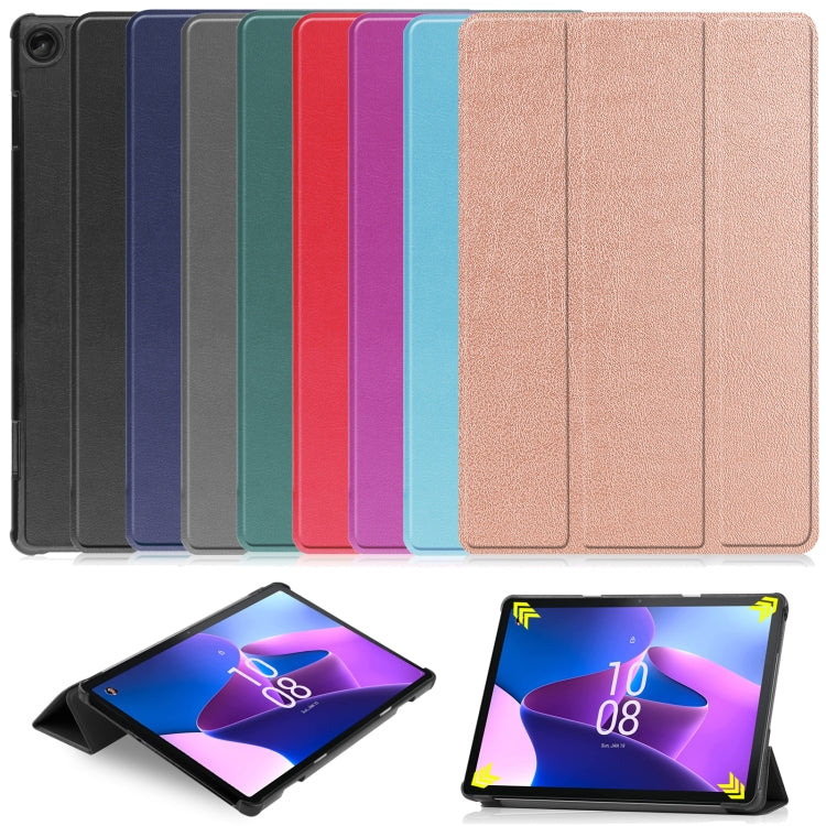 For Lenovo Tab M10 3rd Gen / TB328FU Custer Pure Color 3-Fold Holder Smart Leather Tablet Case(Black) by bashfashion