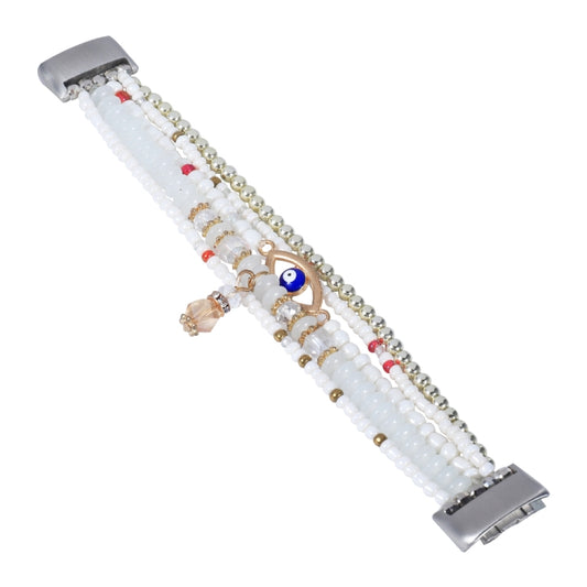 For Fitbit Charge 5 Eye Bead Chain Watch Band(White) by bashfashion