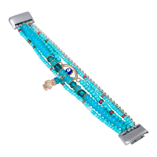 For Fitbit Charge 5 Eye Bead Chain Watch Band(Lake Blue) by bashfashion