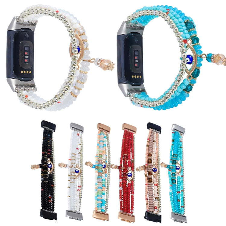 For Fitbit Charge 5 Eye Bead Chain Watch Band(White) by bashfashion