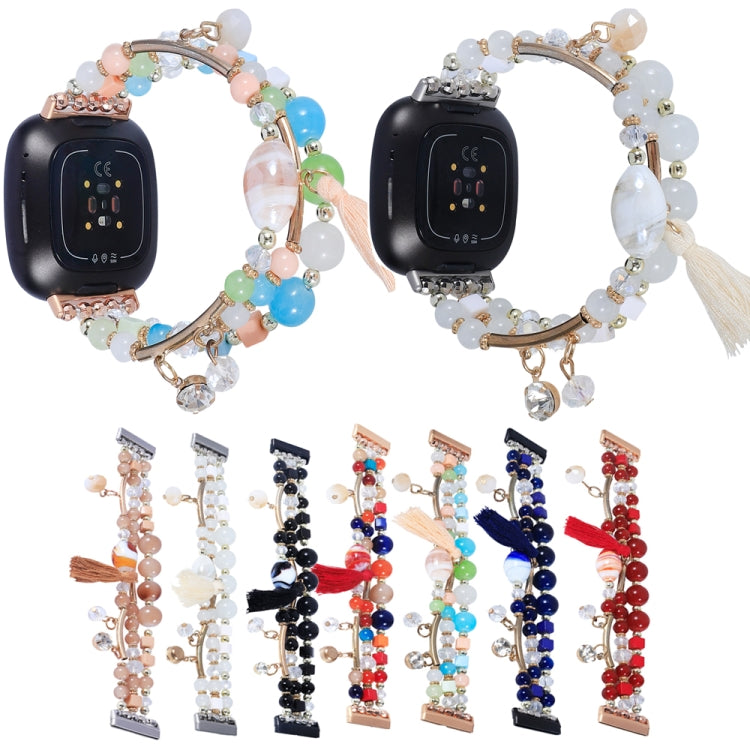 For Fitbit Versa 3 / Sense Round Bead Chain Watch Band(Pink) by bashfashion