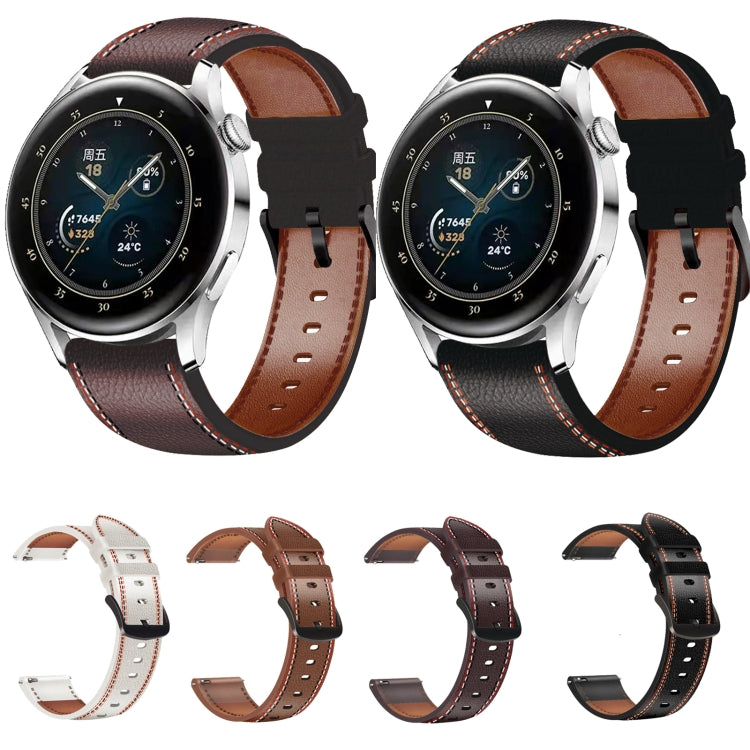 For Huawei Watch GT 3 46mm / GT Runner 22mm Tricolor Stitching Genuine Leather Watch Band(Brown) by bashfashion