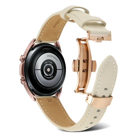 For Samsung Galaxy Watch4 20mm Butterfly Buckle Stitching Genuine Leather Watch Band(Apricot) by bashfashion