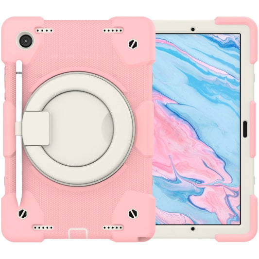 For Samsung Galaxy Tab A8 10.5 2021 Silicone + PC Full Body Protection Tablet Case With Holder & Strap(Pink) by bashfashion