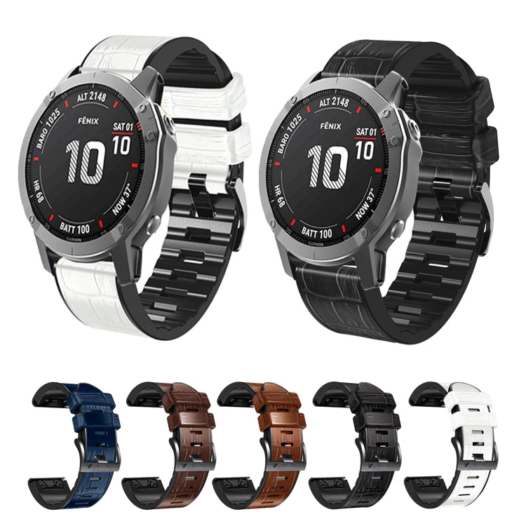 For Garmin Fenix 7/6 Pro/5 Plus 22mm Crocodile Texture Silicone Leather Watch Band(White) by bashfashion
