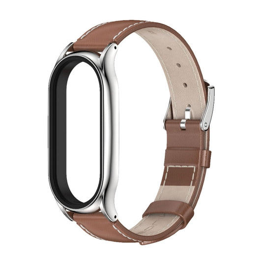 For Xiaomi Mi Band 7 / 7 NFC MIJOBS Plus Genuine Leather Watch Band(Brown SIlver) by MIJOBS