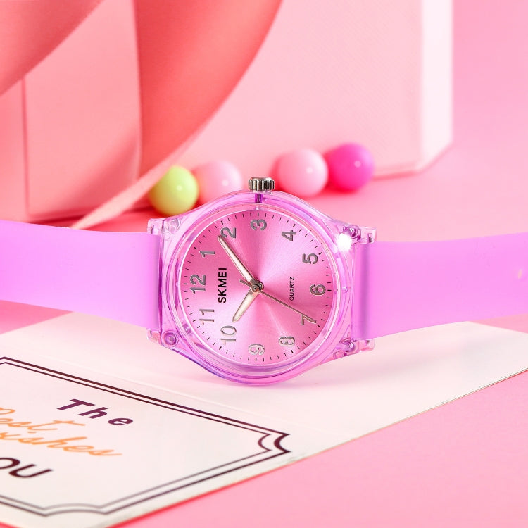 SKMEI 1760 Stainless Steel Buckle Silicone Strap Waterproof Quartz Watch(Purple Transparent) by SKMEI