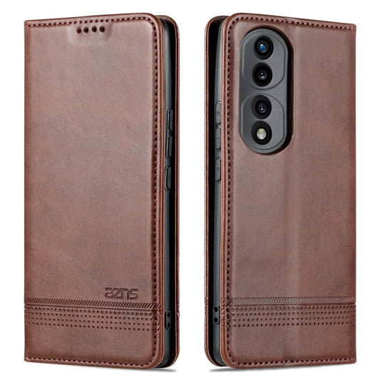 For Honor 70 AZNS Magnetic Calf Texture Flip Leather Phone Case(Dark Brown) by AZNS