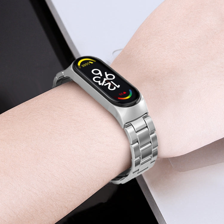 For Xiaomi Mi Band 7 Three-bead Stainless Steel Watch Band(Black) by bashfashion