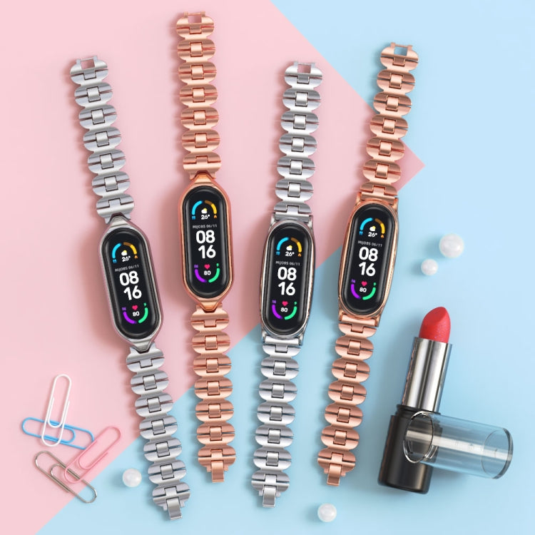 For Xiaomi Mi Band 5 / 6 MIJOBS Bone Chain Double Hole Metal Watch Band(Rose Gold) by MIJOBS