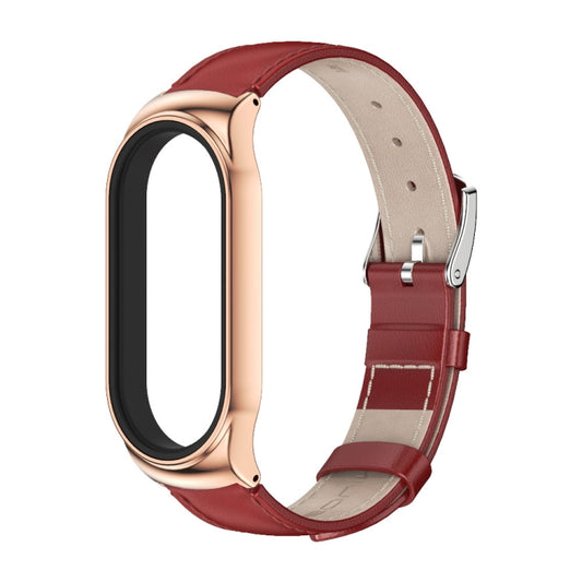 For Xiaomi Mi Band 7 / 7 NFC MIJOBS CS Metal Case Genuine Leather Top Layer Cowhide Watch Band(Red Rose Gold) by MIJOBS