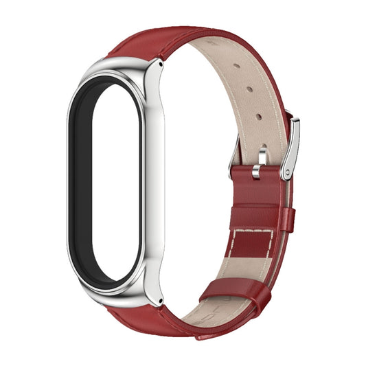 For Xiaomi Mi Band 7 / 7 NFC MIJOBS CS Metal Case Genuine Leather Top Layer Cowhide Watch Band(Red Silver) by MIJOBS
