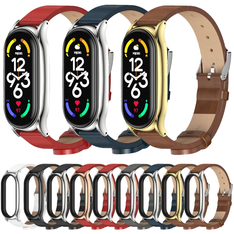 For Xiaomi Mi Band 7 / 7 NFC MIJOBS Plus Metal Case Microfiber Leather Watch Band(White Silver) by MIJOBS