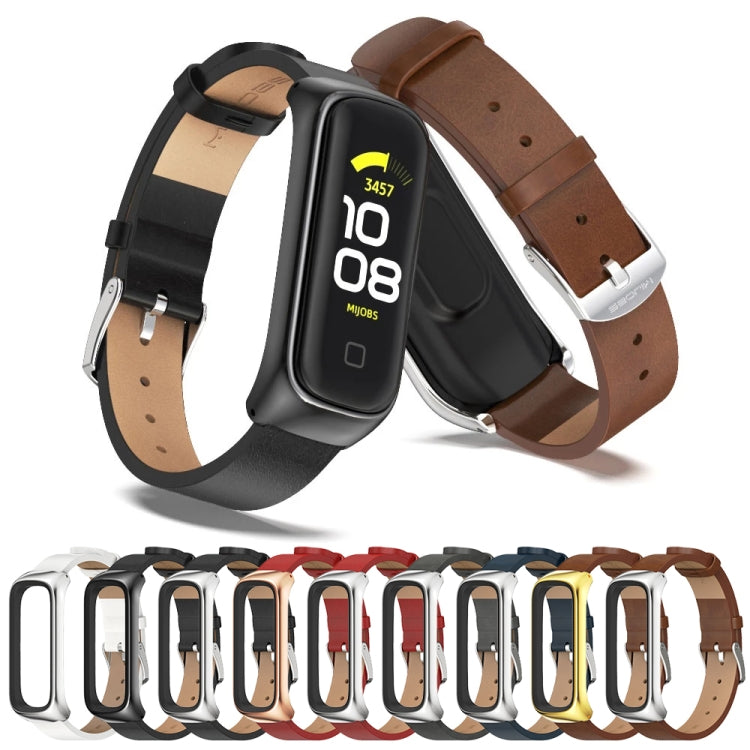 For Samsung Galaxy Fit 2 MIJOBS Metal Case Microfiber Leather Watch Band(Black Silver) by MIJOBS