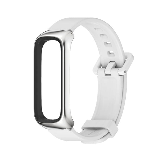 For Samsung Galaxy Fit 2 MIJOBS Metal Case Silicone Watch Band(White Silver) by MIJOBS