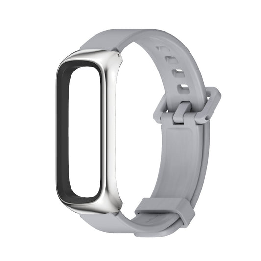 For Samsung Galaxy Fit 2 MIJOBS Metal Case Silicone Watch Band(Grey Silver) by MIJOBS