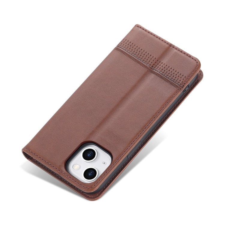 For iPhone 14 Plus AZNS Magnetic Calf Texture Flip Leather Phone Case (Dark Brown) by AZNS