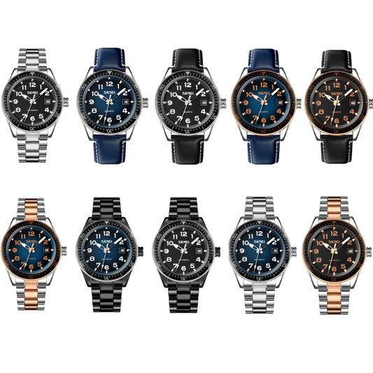 SKMEI 9232 Stainless Steel Buckle Glass Mirror Waterproof Resistant Quartz Watch(Belt - Rose Gold and Blue) by SKMEI