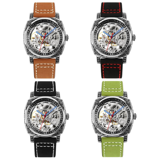 SKMEI 9271 Stainless Steel Buckle Leather Strap Waterproof Mechanical Watch(Green) by SKMEI