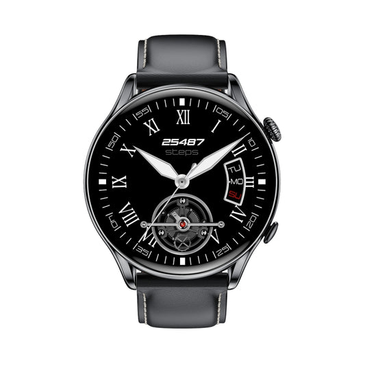X5 1.32 Inch Round Screen Leather Strap Smart Health Watch Supports Body Temperature Monitoring, ECG Monitoring, Blood Pressure(Black) by bashfashion