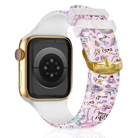 Square Buckle Color Printing Watch Band For Apple Watch Ultra 49mm&Watch Ultra 2 49mm / Series 9&8&7 45mm / SE 3&SE 2&6&SE&5&4 44mm / 3&2&1 42mm(Flamingo 1) by bashfashion