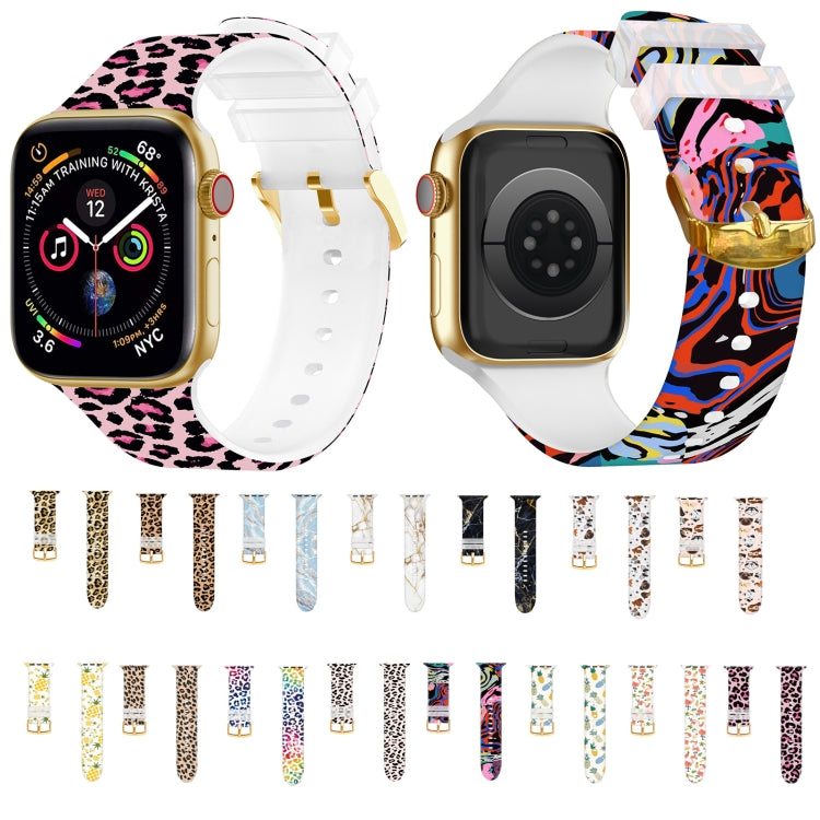 Square Buckle Color Printing Watch Band For Apple Watch Series 9&8&7 41mm / SE 3&SE 2&6&SE&5&4 40mm / 3&2&1 38mm(Leopard 1) by bashfashion