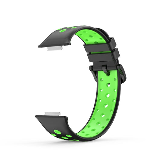 For Huawei Watch Fit 2 Two-color Silicone Watch Band(Black + Fluorescent Green) by bashfashion