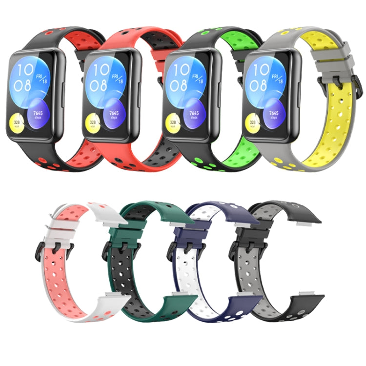 For Huawei Watch Fit 2 Two-color Silicone Watch Band(Original Blue+White) by bashfashion