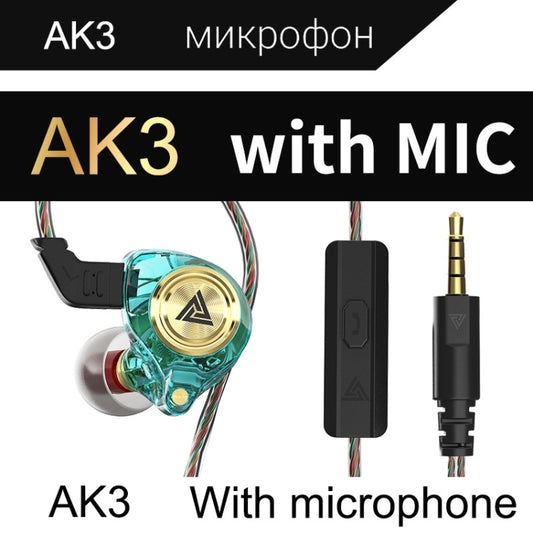 QKZ AK3 FiLe In-ear Subwoofer Wire-controlled Earphone with Mic(Cyan) by QKZ