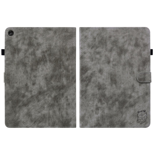 For Lenovo Tab M10 10.1 3rd Gen Tiger Pattern PU Tablet Case(Grey) by bashfashion