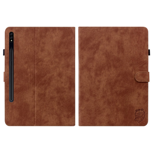 For Samsung Galaxy Tab S7/Tab S8 Tiger Pattern Flip Leather Tablet Case(Brown) by bashfashion