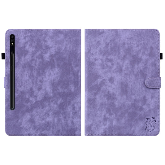 For Samsung Galaxy Tab S7+/Tab S8+ Tiger Pattern Flip Leather Tablet Case(Purple) by bashfashion